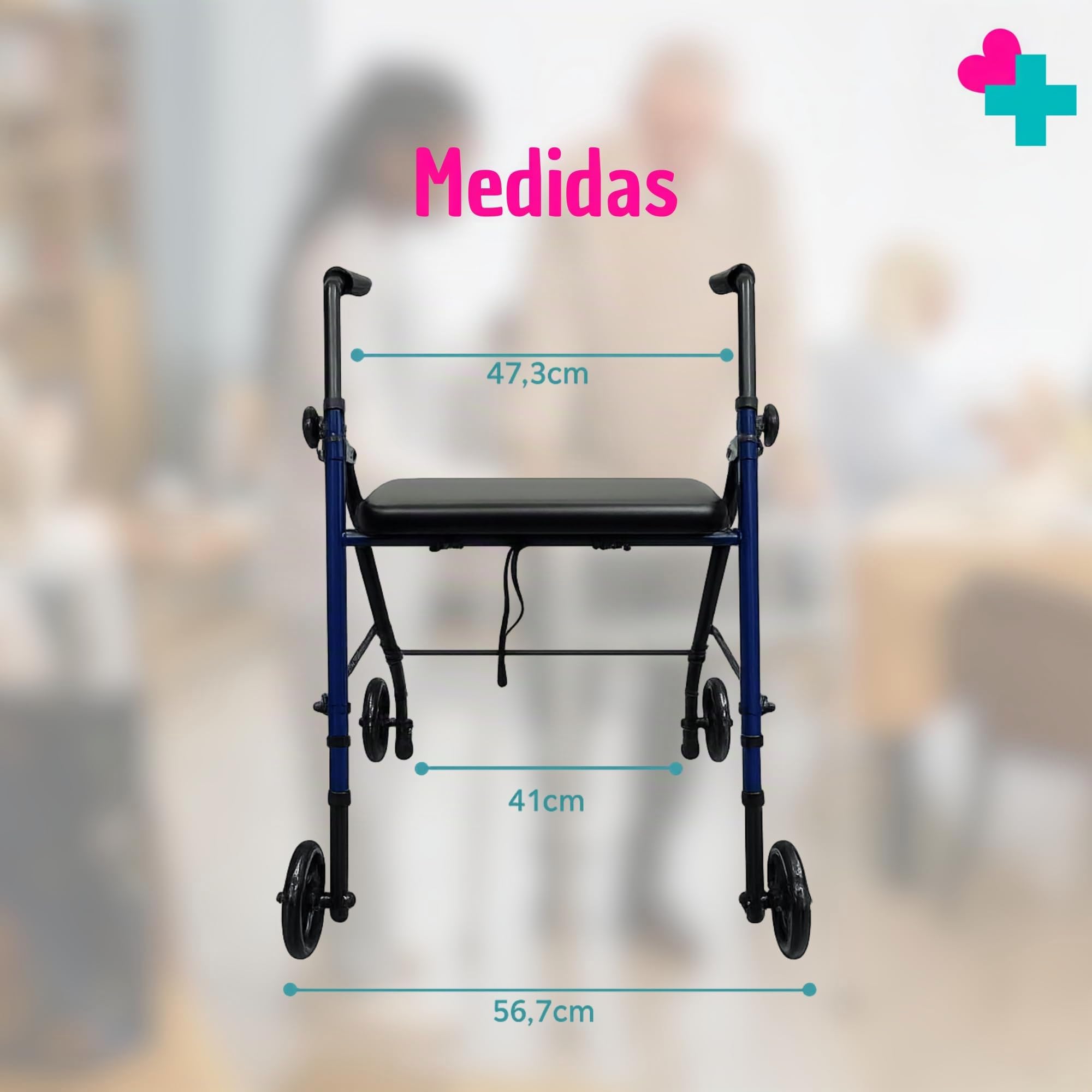 Andador para Ancianos con Freno por Presión. Andador Plegable. Andadores Adultos con Asiento Acolchado. Andador Ancianos Regulable. Andador OGI Bip Bip (Azul)
