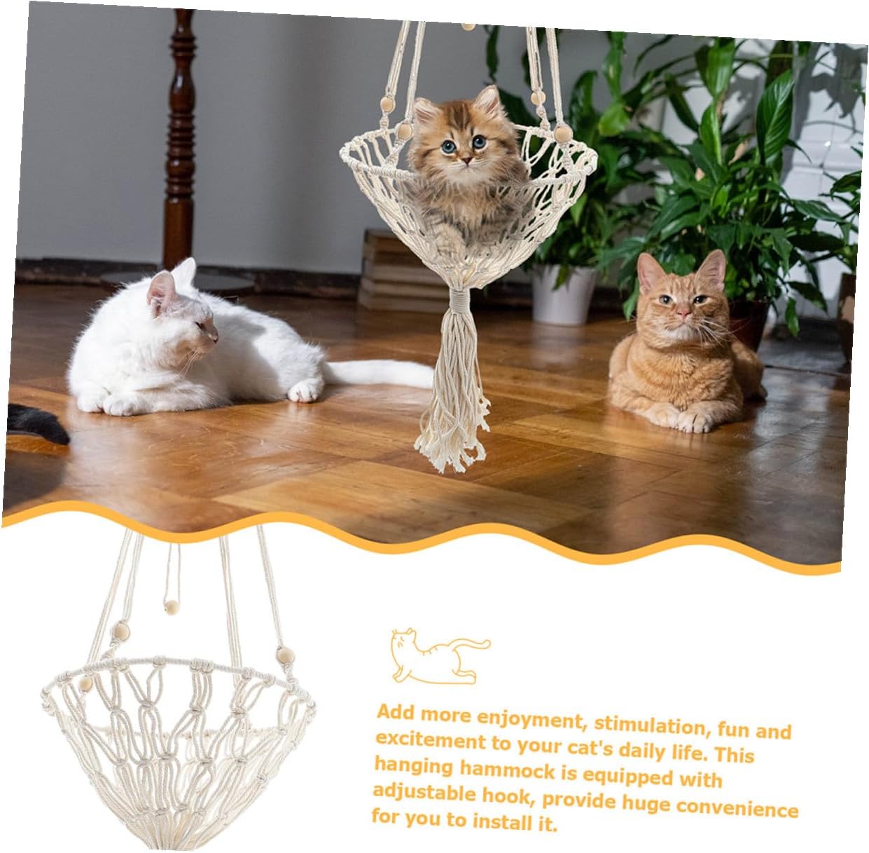 Alasum Wear-Resistant Hanging Cat Hammock 40cm Woven Bohemian Cat Nest 20-30lbs Pet Bed Accessory