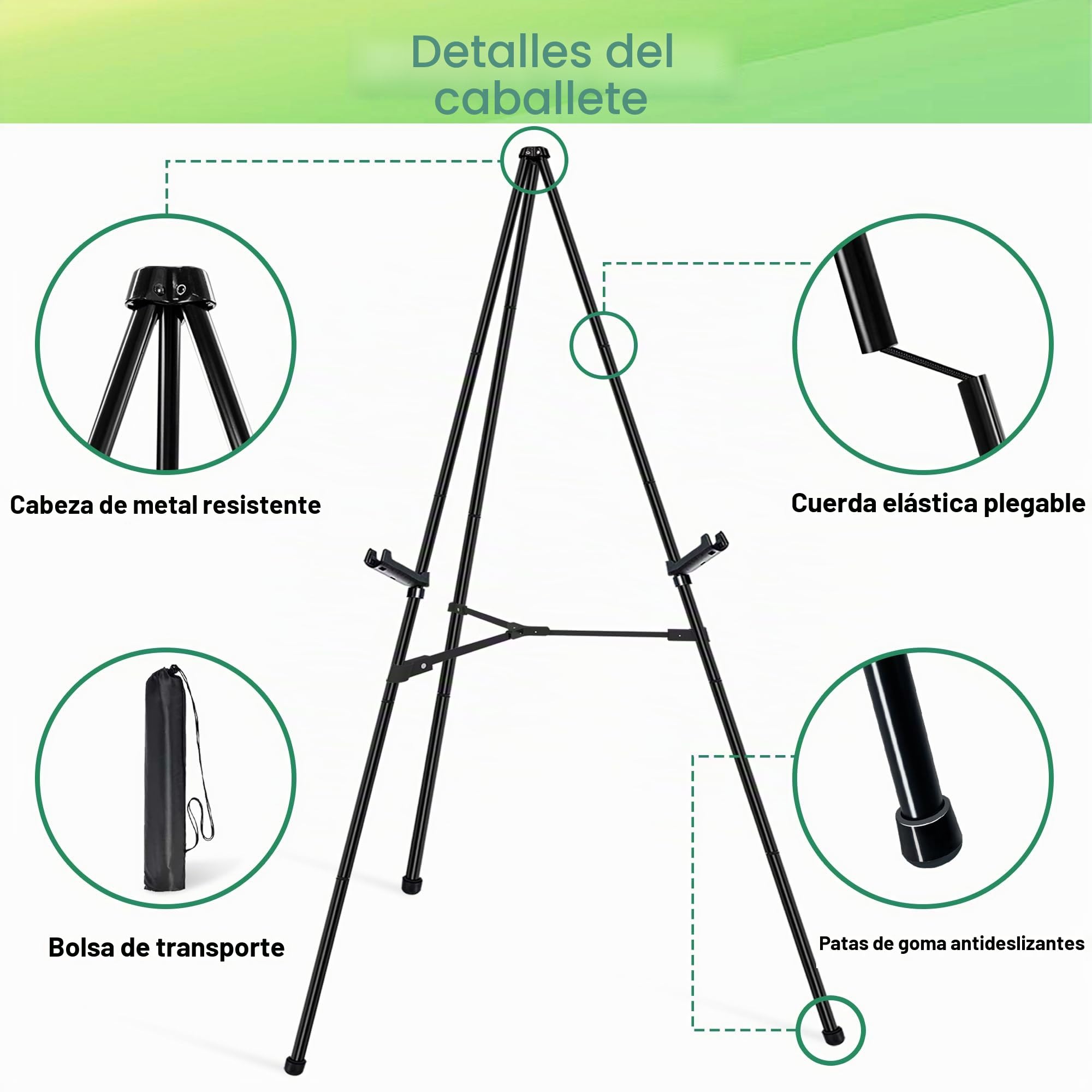 Caballete para carteles, caballete de exhibición para letrero de boda, soporte de póster de artista, trípode instantáneo plegable para pintura, caballete de metal ajustable de 168 cm con bolsa