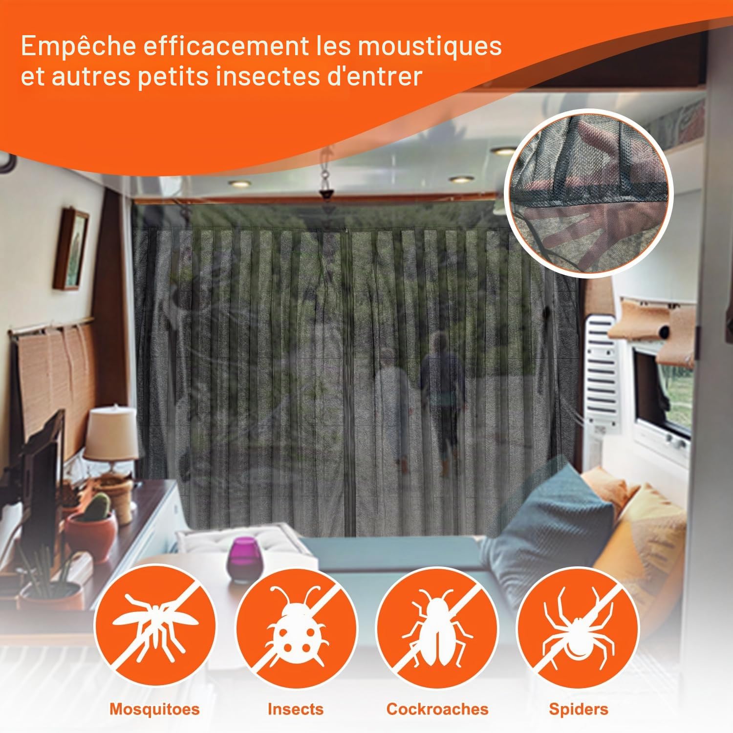 Moustiquaire Magnétique pour Fourgon,180x145cm Filet Anti-Insectes Porte Coulissante Compatible avec Mercedes Sprinter Ford Transit, Protection Anti-Insectes et Ventilation pour Camping-Car & Van