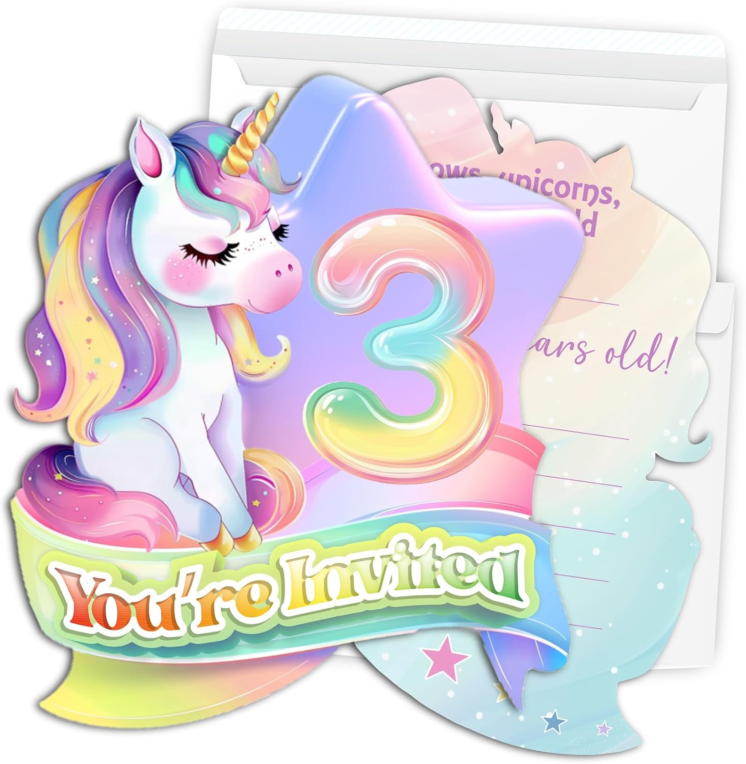 5th Rainbow Birthday Party Invitations, Cute Rainbow Fifth Birthday Party Fill In Invitations with Envelopes, 30Pcs, 5x7 Inches