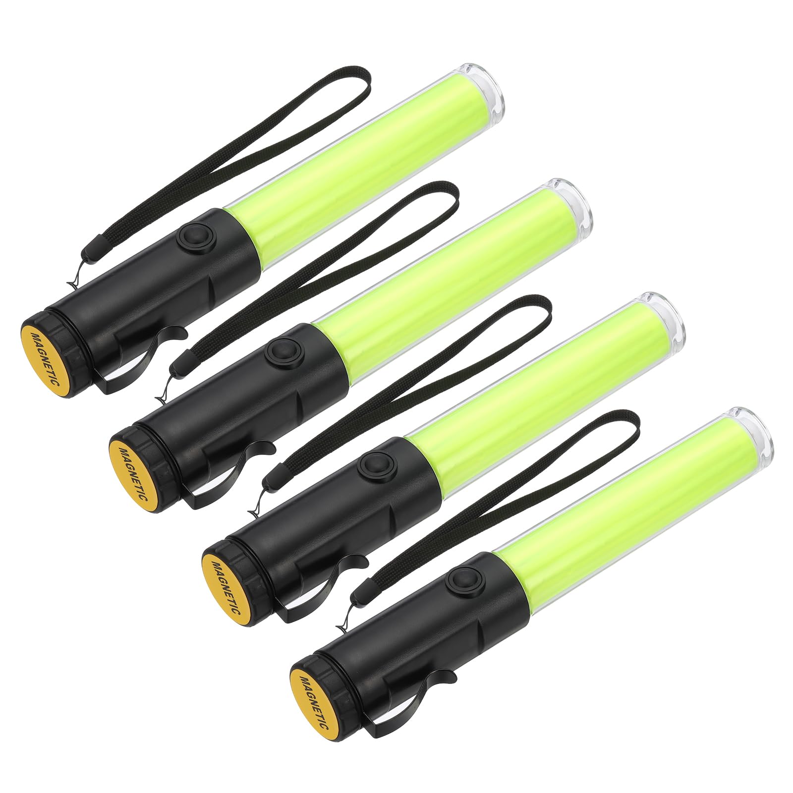 PATIKIL 4 Confezione 11 Pollice Bacchetta Segnaletica Traffico, Bacchetta Controllo Traffico Aereo Torcia LED con 3 Modalità Lampeggiante Clip Laterale Cinturino Polso Lanyard, Giallo
