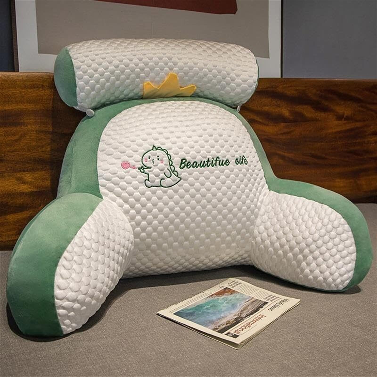 Uoxhfdh Green Bed Rest Lumbar Support Cushion With Arm Breathable Seat Relax Pillow(,70 * 50Cm)