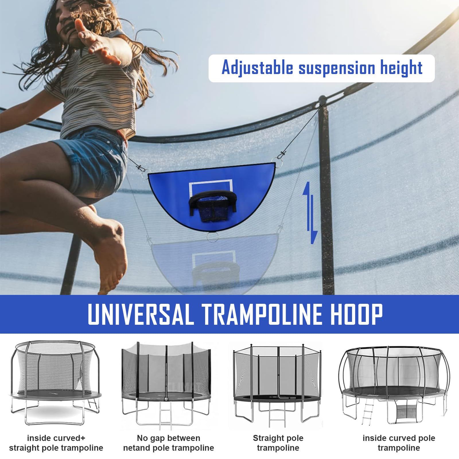 MeYuxg Zestaw koszykarski do trampoliny, mini kosz do koszykówki, odrywana krawędź do zanurzenia, wodoszczelny kosz do koszykówki, trampolina z 3 mini piłkami do koszykówki, akcesoria do trampoliny