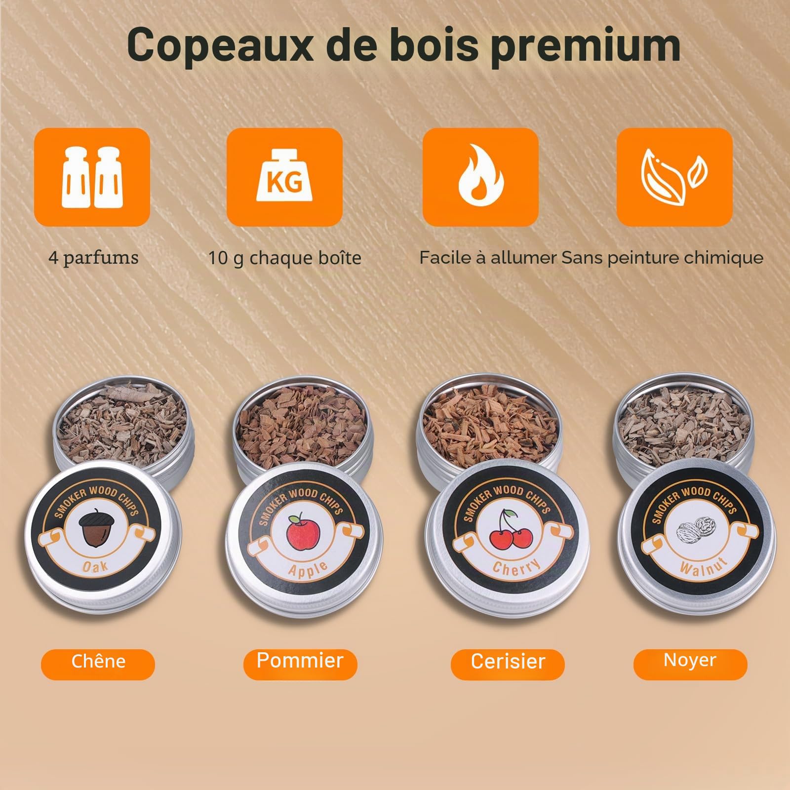 BORUIT Fumeur Portable, Infuseur de Fumée en Alliage d'aluminium avec 4 Paquets de Copeaux de Bois, Pistolet à Fumée pour la Cuisine, Viande, Saumon, Cocktails, Fromage, Barbecue (noir)