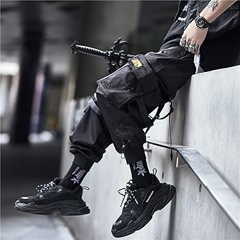 MOKEWEN Men's Techwear Straps Ribbon Bandage Tassels Elastic