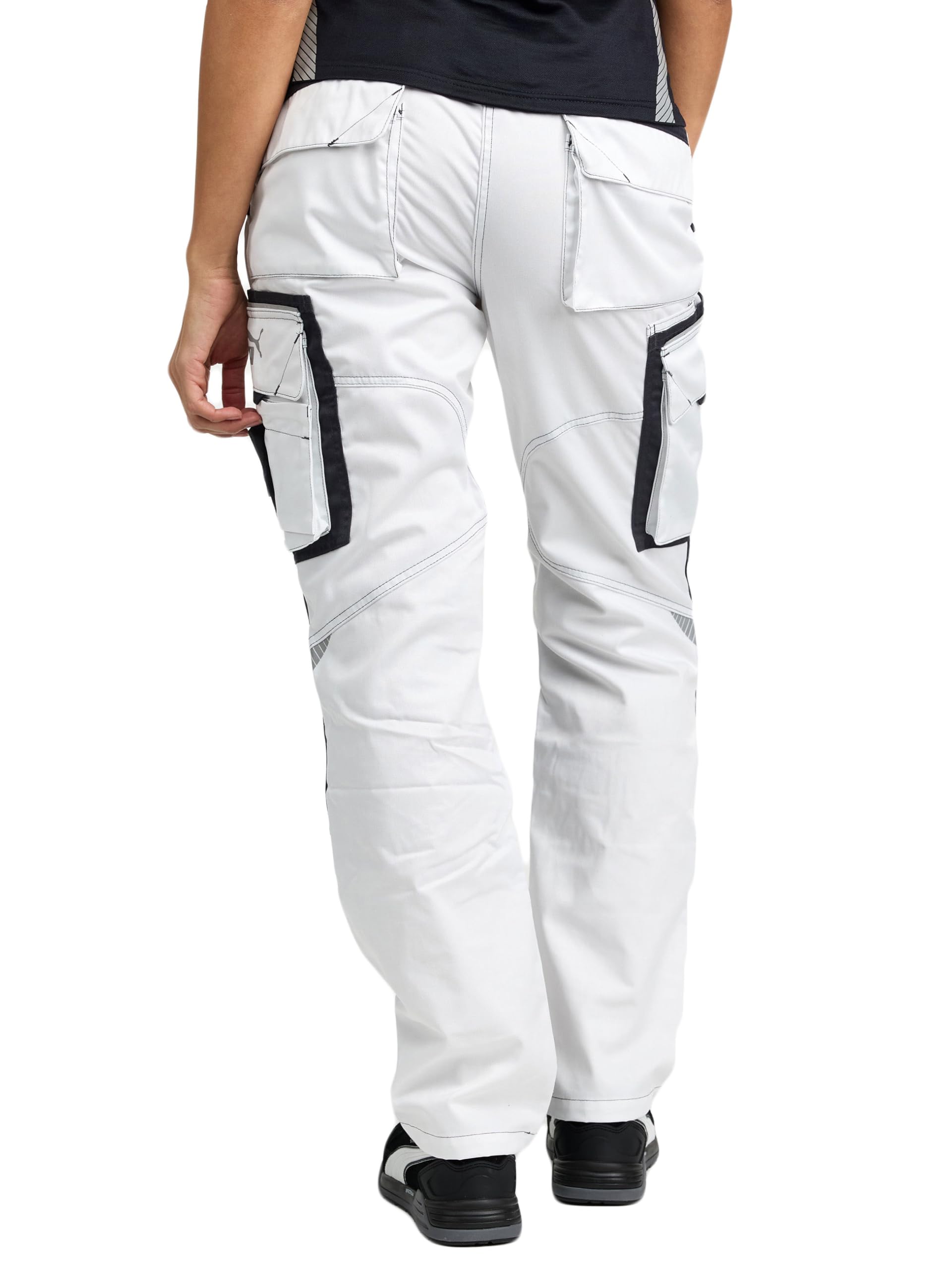PUMA Work WEAR Premium damskie spodnie robocze z wieloma kieszeniami i dodatkowo wzmocnioną tkaniną nylonową - czarne, biały/antracytowy, 44