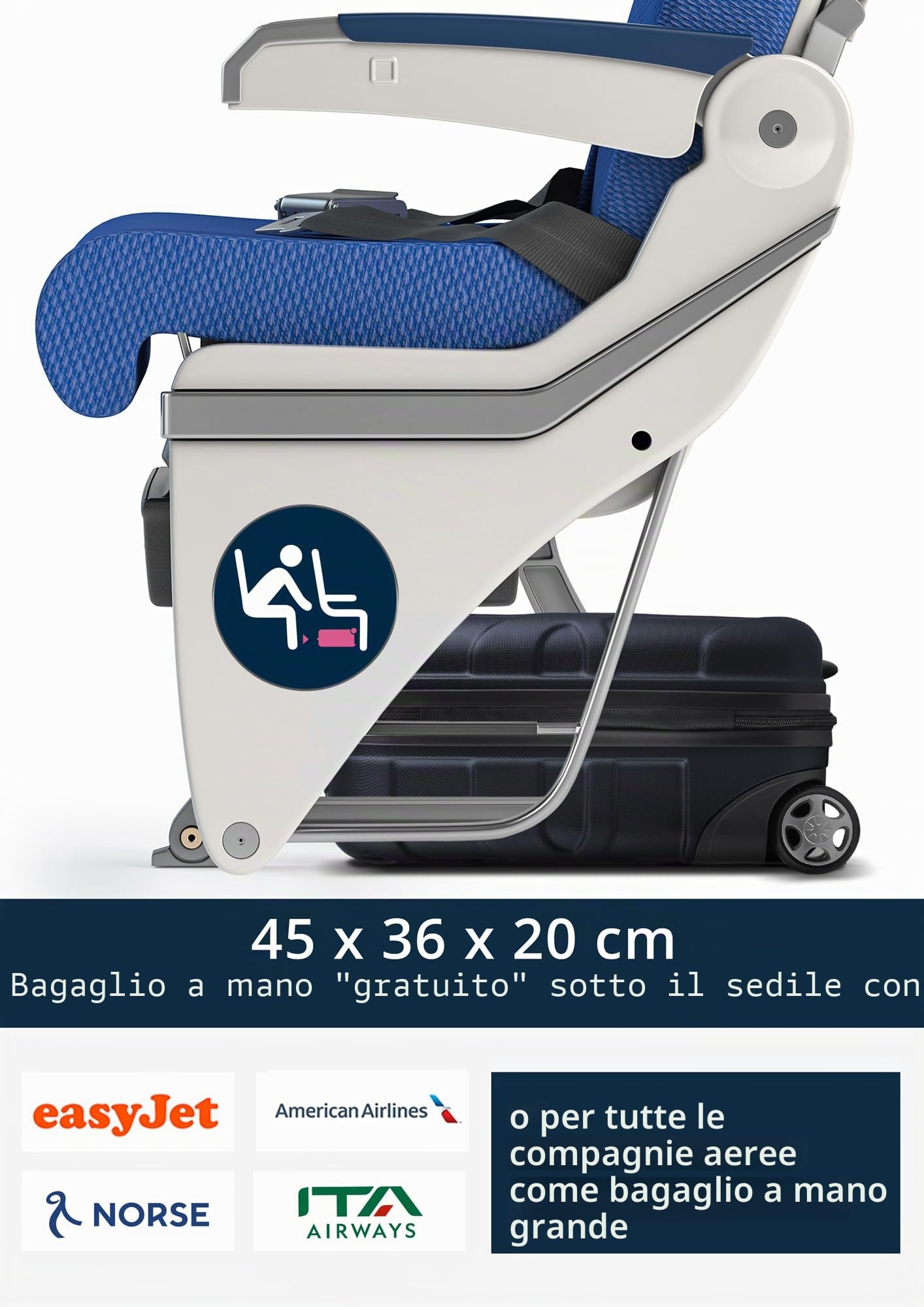 SUITLINE Trolley cabina underseat 45 x 36 x 20 cm ABS rigido 30 L con 2 ruote manico telescopico piccolo bagaglio a mano, nero