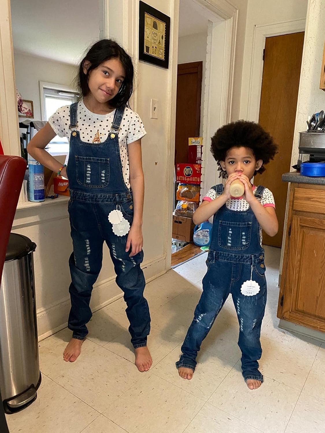 KIDSCOOL SPACE Girls Ripped Denim Overall Pants,Simple Desgin Jeans Dungarees - Image 3