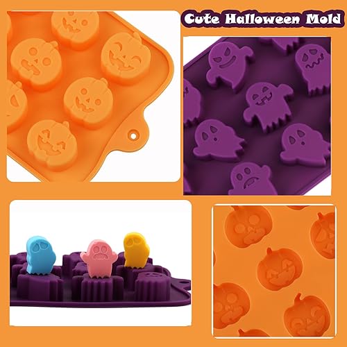 Miniatura 3 de Molde de caramelo de Halloween, paquete de 4 moldes de silicona para chocolate con calabaza, fantasma, molde de Halloween para hacer chocolate,