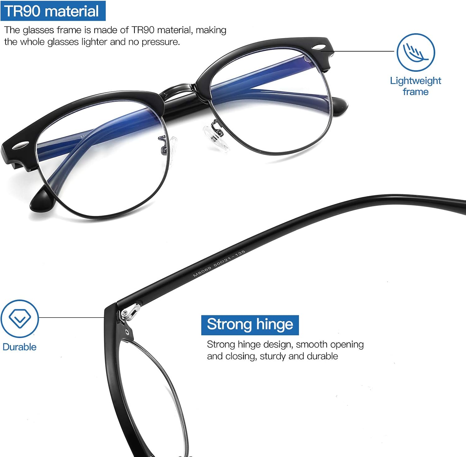 Blue Light Blocking Glasses Women, Semi-Rimless Clear Lens, Professional Computer Game Eyeglasses for men, Anti Eyestrain and Better Sleep (Black Frame) - Image 4