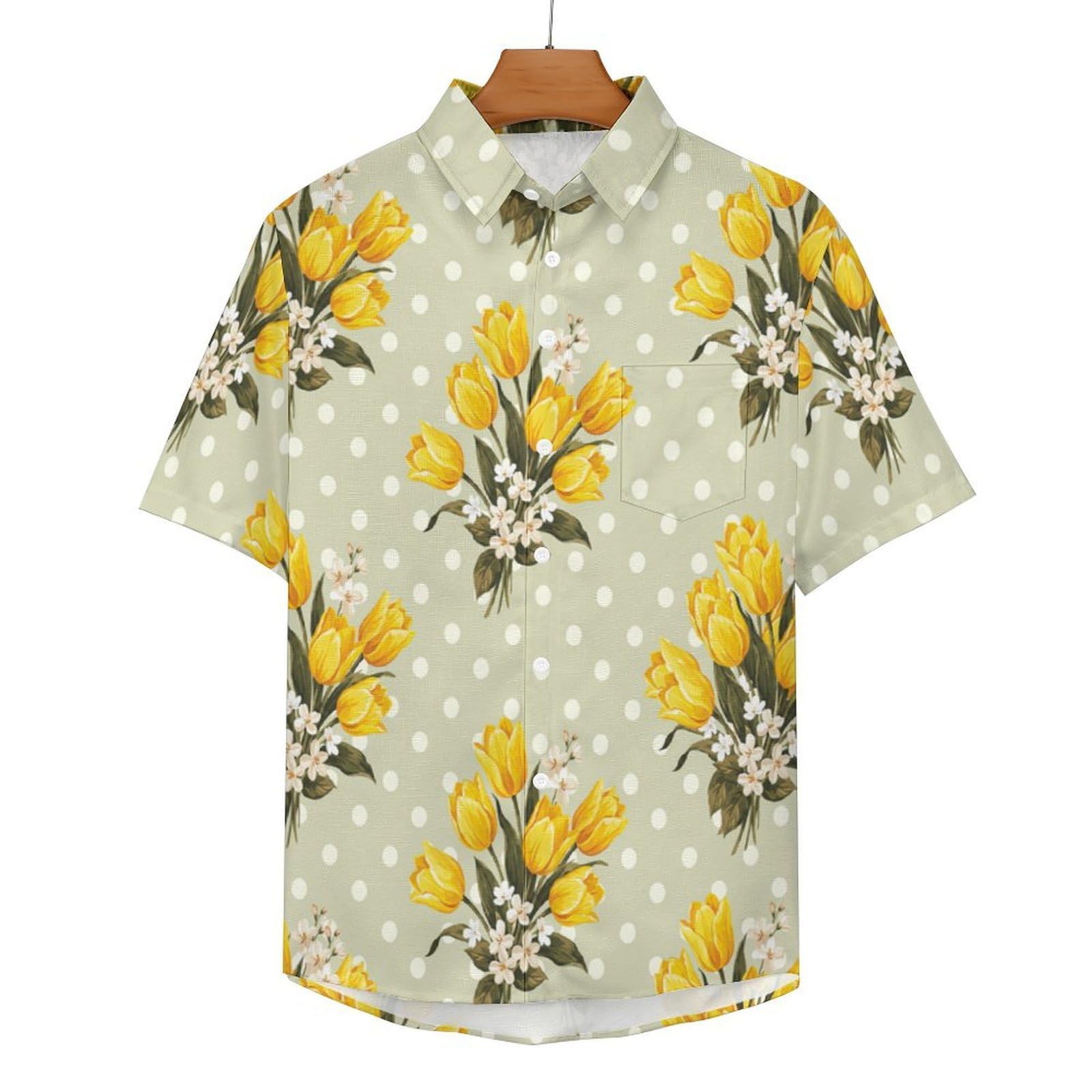 Camicie a Maniche Corte da Uomo - Camicie da Spiaggia con Stampa Tulipani Fiori A Pois, Funky Estiva Cool Camicia Hawaiana Monopetto Camicia S-7XL