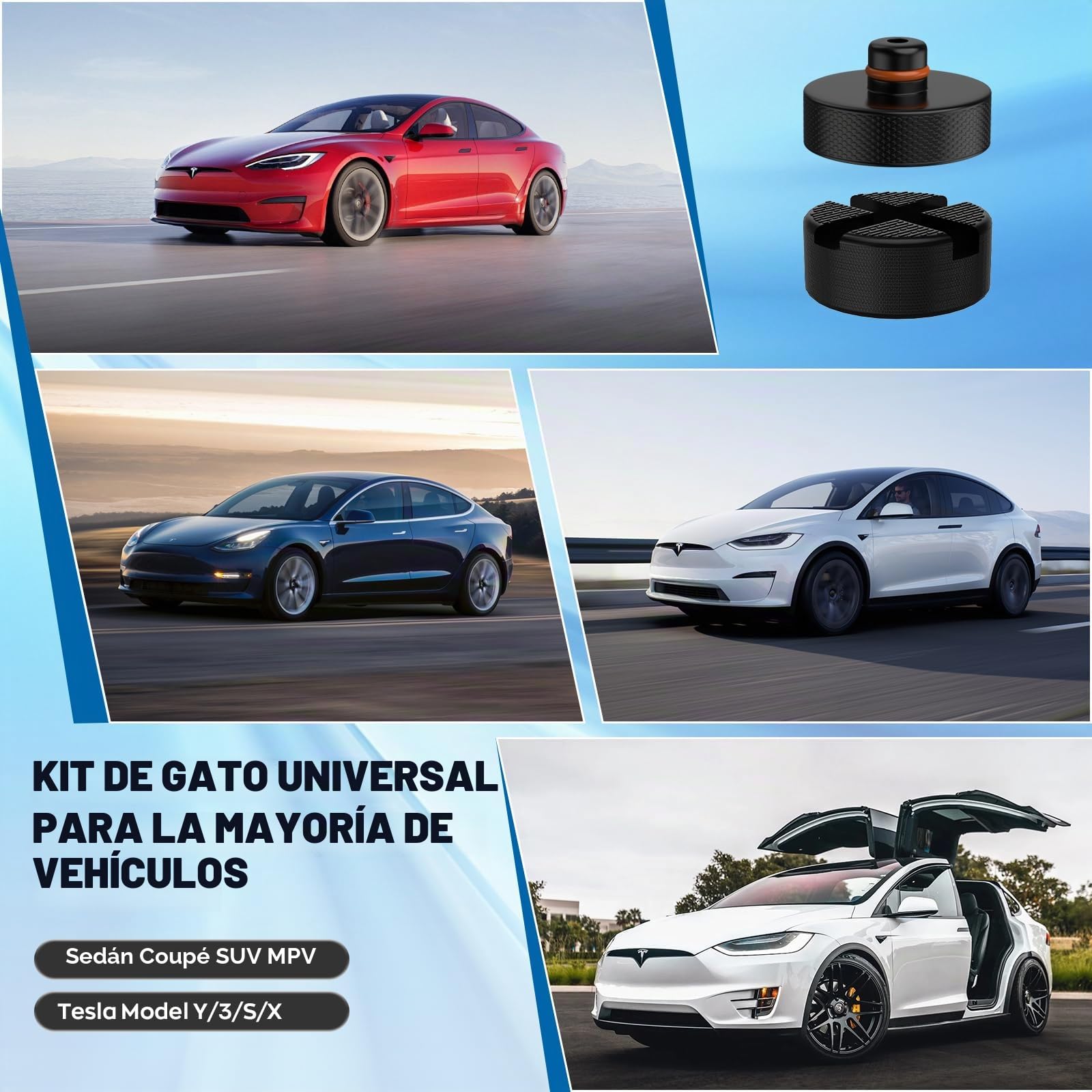 IMAYCC Nueva Actualización Gato para Coche 3T/3000kg,Kit de Gato Coche Universal con 2 Piezas Bloque de Goma, Portátil Kit de Emergencia con Llave de Tuercas de Rueda para SUV MPV Tesla