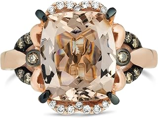LE VIAN 14K Rose Gold, Cushion Cut Morganite & 1/4 Cttw White/Chocolate Diamond Scalloped Cocktail Ring (H-I & Fancy Brown Color, VS2-SI1 Clarity) - Size 7