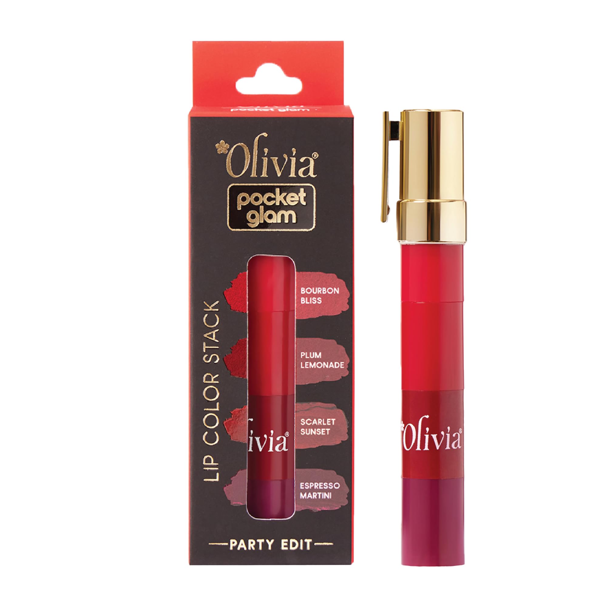 Olivia Pocket Glam Lip Color Stack 4 in1 – Party Edit | Long Lasting Lipstack with Jojoba Oil & Shea Butter | Bold Matte Shades for Women | Nourishing, Travel Friendly Lip Stack | 6g-image-28