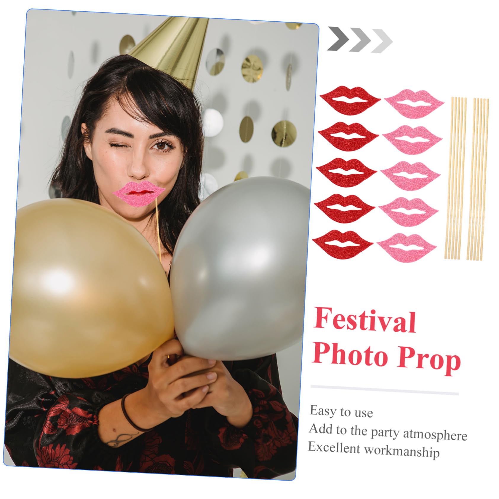 3 Sätze Teiliges Handheld Lippen Props Mit Glitzerpapier Kreative Foto Requisiten Für Party Festival Und Familienfeiern Bunte Rote Und Pinke Lippen Lustige Fotokabinen 40 Stück * 3