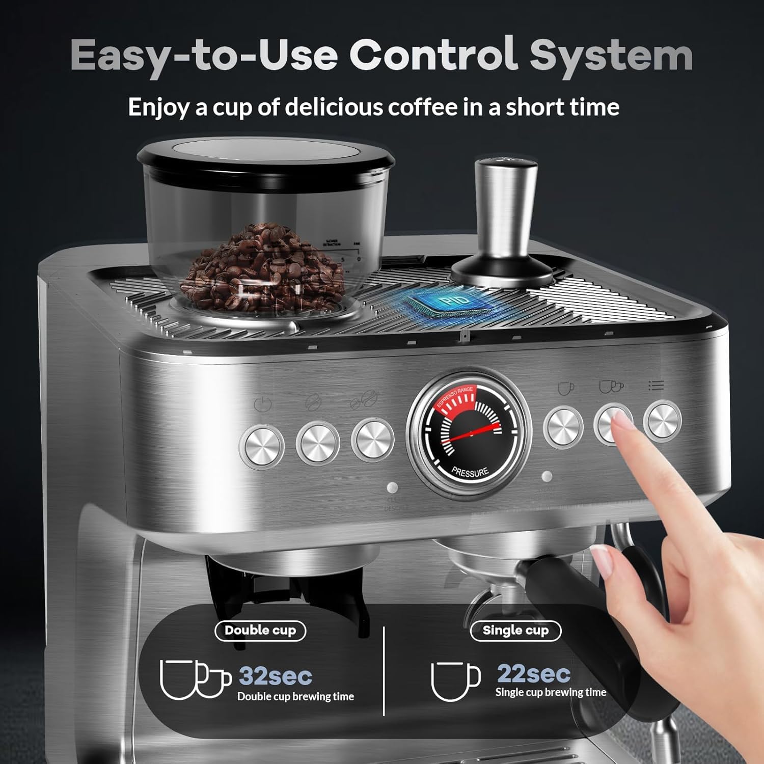 Espresso Maker, 20 Bar Coffee Espresso Machine, Maquina De Cafe Expresso, 30 Grind Settings, 2.8L Removable Water Tank With Milk Frother and Steam Wand, Barista Home Cappuccino and Latte Machine