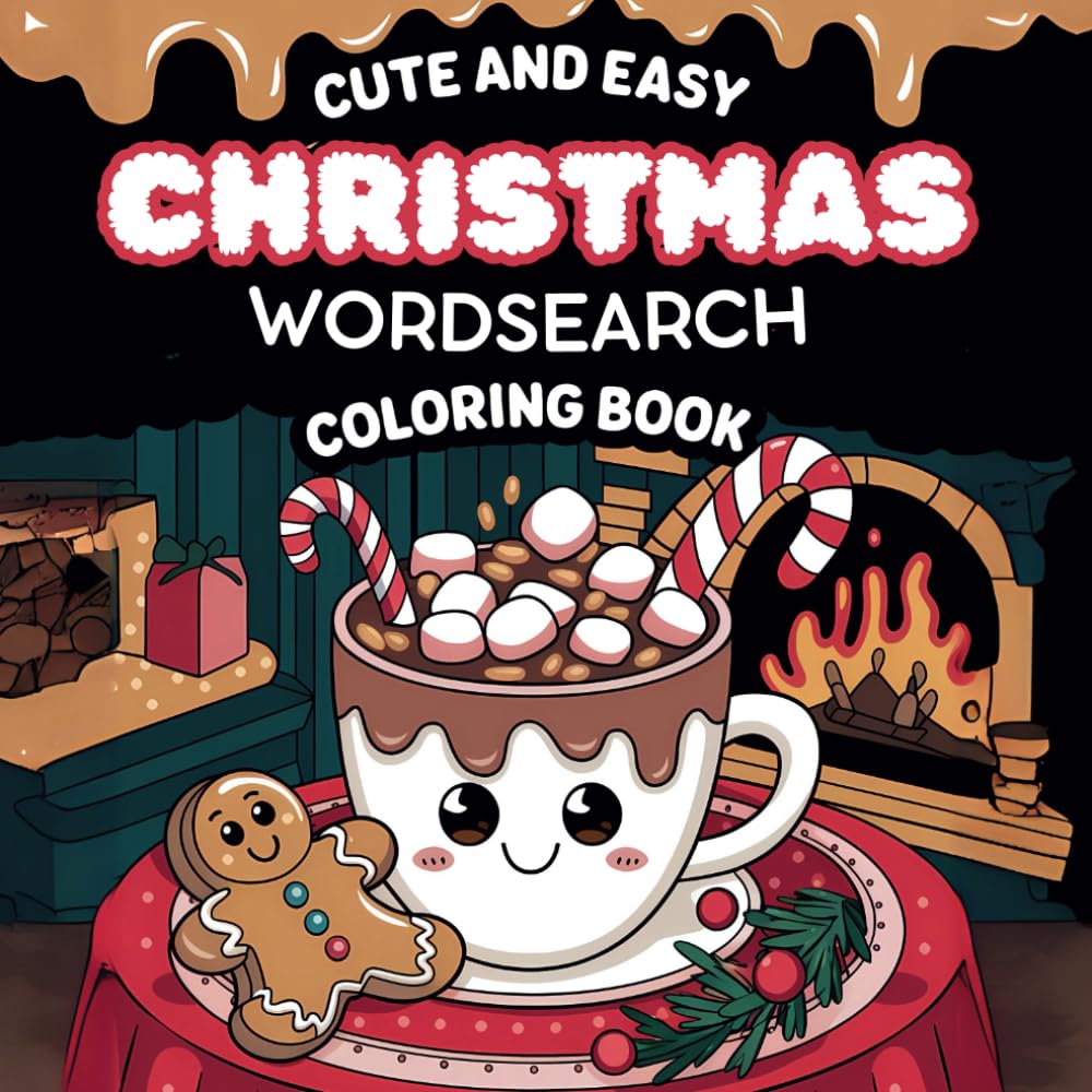 Cute and Easy Christmas Wordsearch Coloring Book: Festive Cozy Coloring Pages and Holiday Word Puzzles for Relaxation and Fun