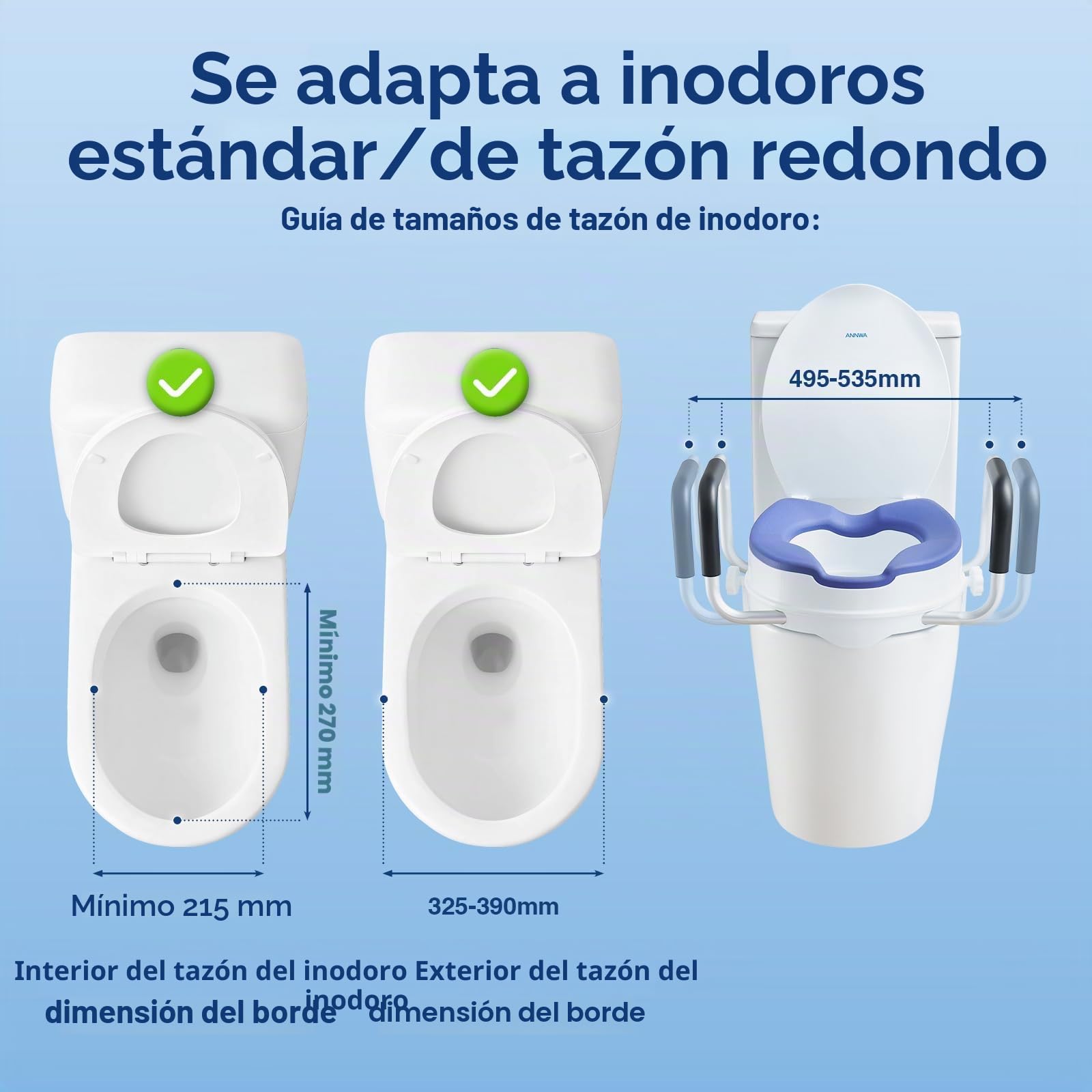 Elevador WC Adulto con Reposabrazos Acolchados, Altura 10 cm, Adaptador WC Adultos con Alta Capacidad hasta 190 kg, Compatible con Inodoros en Forma O y U, para Personas Mayores y Postoperatorio