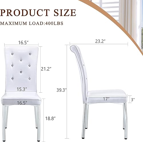 Miniatura 9 de Juego de mesa de comedor moderno de 63 pulgadas para 6 personas, juego de 6 mesas de comedor de cristal con patas de metal plateado, mesa de cocina