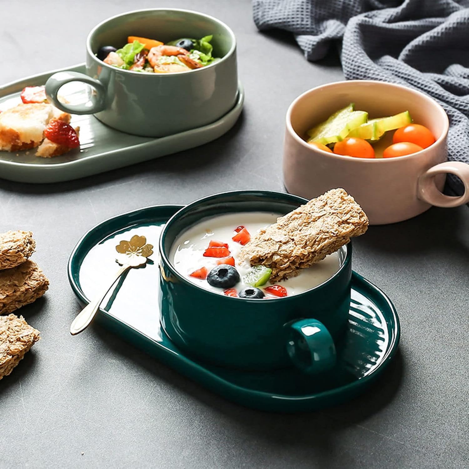 Set composto da ciotole in ceramica per zuppa di cipolle francese con