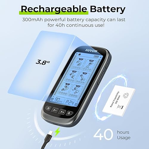 Miniatura 6 de AUVON Estimulador muscular de unidad TENS 3 en 1, masajeador de pulso electrónico de doble canal, máquina TENS EMS, 24 modos de masaje muscular para