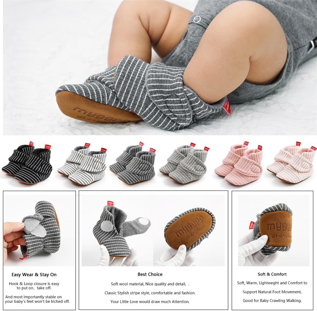 Baby Booties Cozy Fleece Slippers Soft Baby Shoes With Gripper Soles, Winter Warm Infant Newborn Crib Sock Shoes First Walkers
