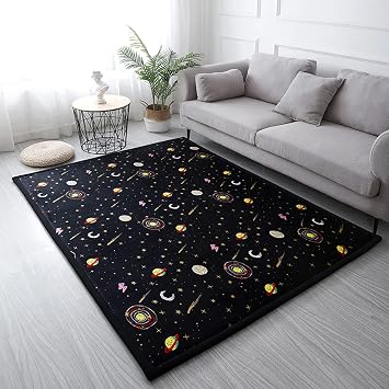 Loartee Coral Velvet Area Rug - 1" Thick Memory Foam Play Mat, Washable Carpet, Home Decor for Living Room, Bedroom, Astral Black, 411"x411"