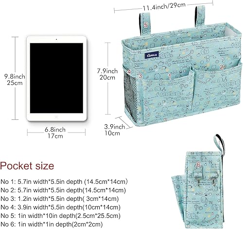 Miniatura 151 de Surblue - Organizador de cama colgante para mesita de noche, bolsa de almacenamiento, bolsillo para literas y camas de hospital, dormitorios Z-Zebra