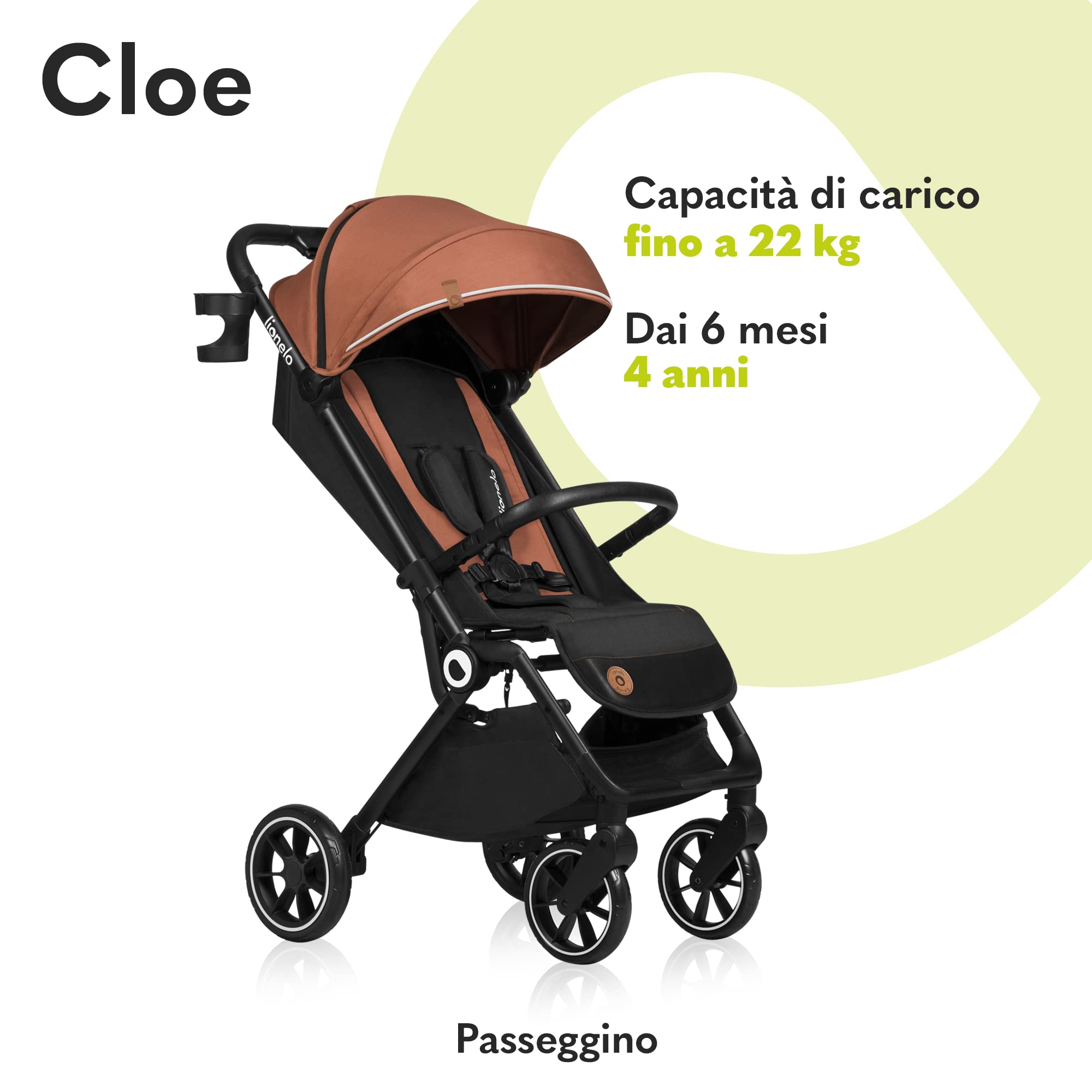 LIONELO Cloe Passeggino Leggero Pieghevole per Bambini fino a 22 kg | Dalla Nascita, Schienale Regolabile, Posizione Nanna, Impermeabile, Cinture 5 Punti, Ruote XXL, Zanzariera e Portabicchieri