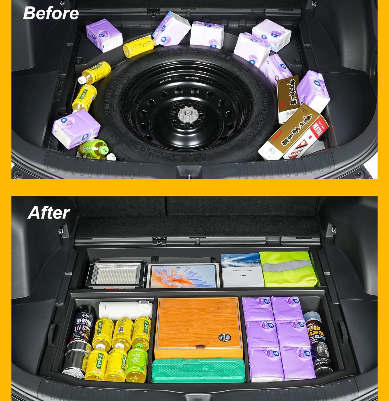 For 2026 Toyota RAV4 Trunk Hidden Storage Box, SUV Insert Cargo Rear Hatch Organizer, Extra Space fits RAV4 LE XLE XSE TRD Hybrid Under Cargo Floor Storage Accessories