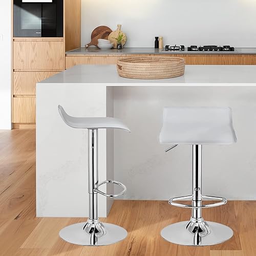 Miniatura 9 de NAFORT Juego de 2 taburetes de bar giratorios de altura ajustable sin espalda, de piel sintética y base cromada, sillas de bar modernas para