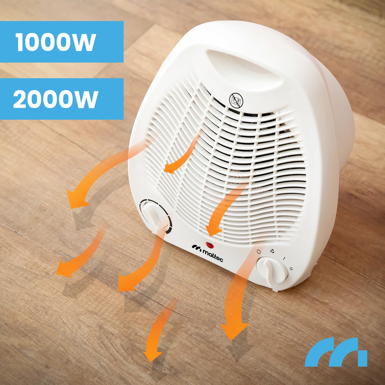 MalTec 5902020587026 Termowentylator Termo Heater 2001, Turbo Mocny, Farelka Elektryczna, Grzejnik na Prąd, Energooszczędny, Bezpieczny, Regulacja 0-1000 - 2000 W, Biały