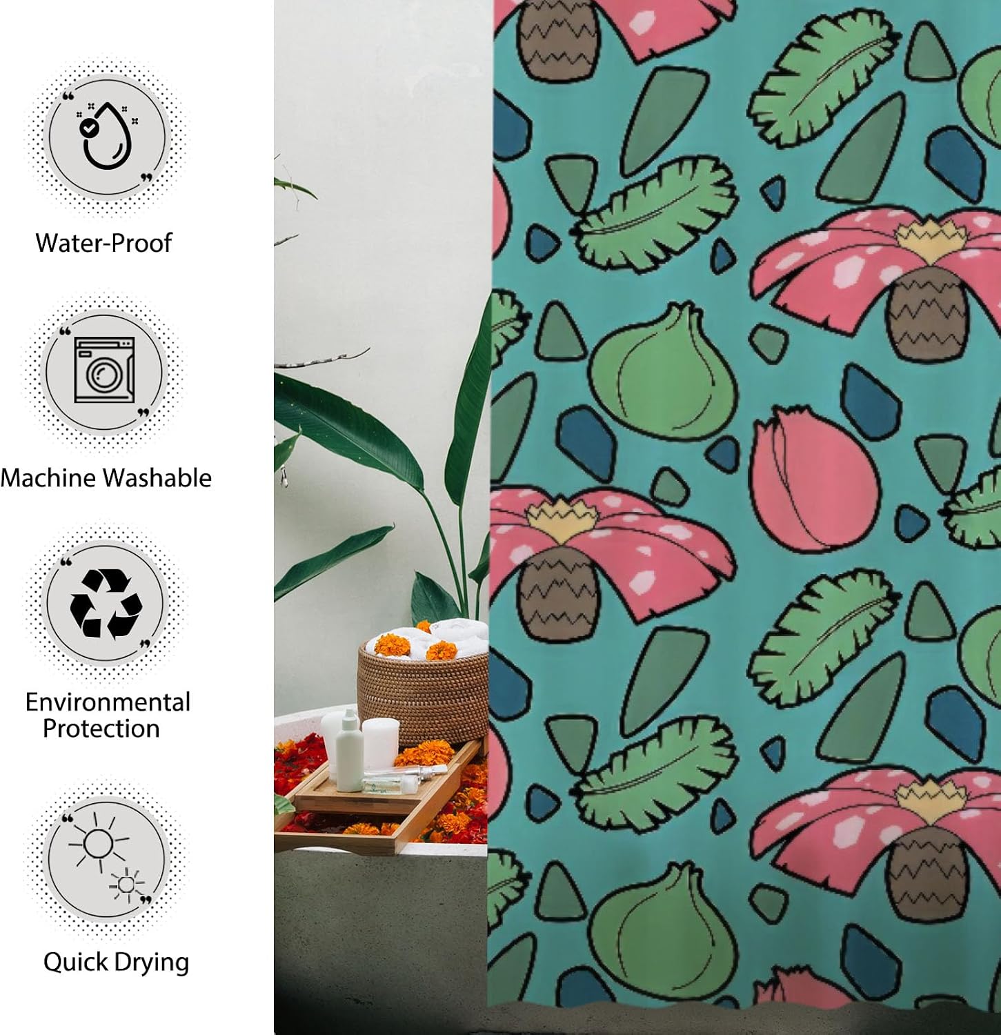 Funnytree Monster Friends Shower Curtain, Anime Bathroom Decor, Waterproof Fabric Durable Easy Care Washable, 72"X72"(Hooks Not Included) SC00461-002 image 4