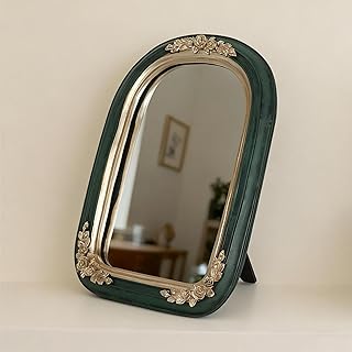 Arched Vanity Mirror Resin Frame Emerald Green and Gold Antique Rose Des...