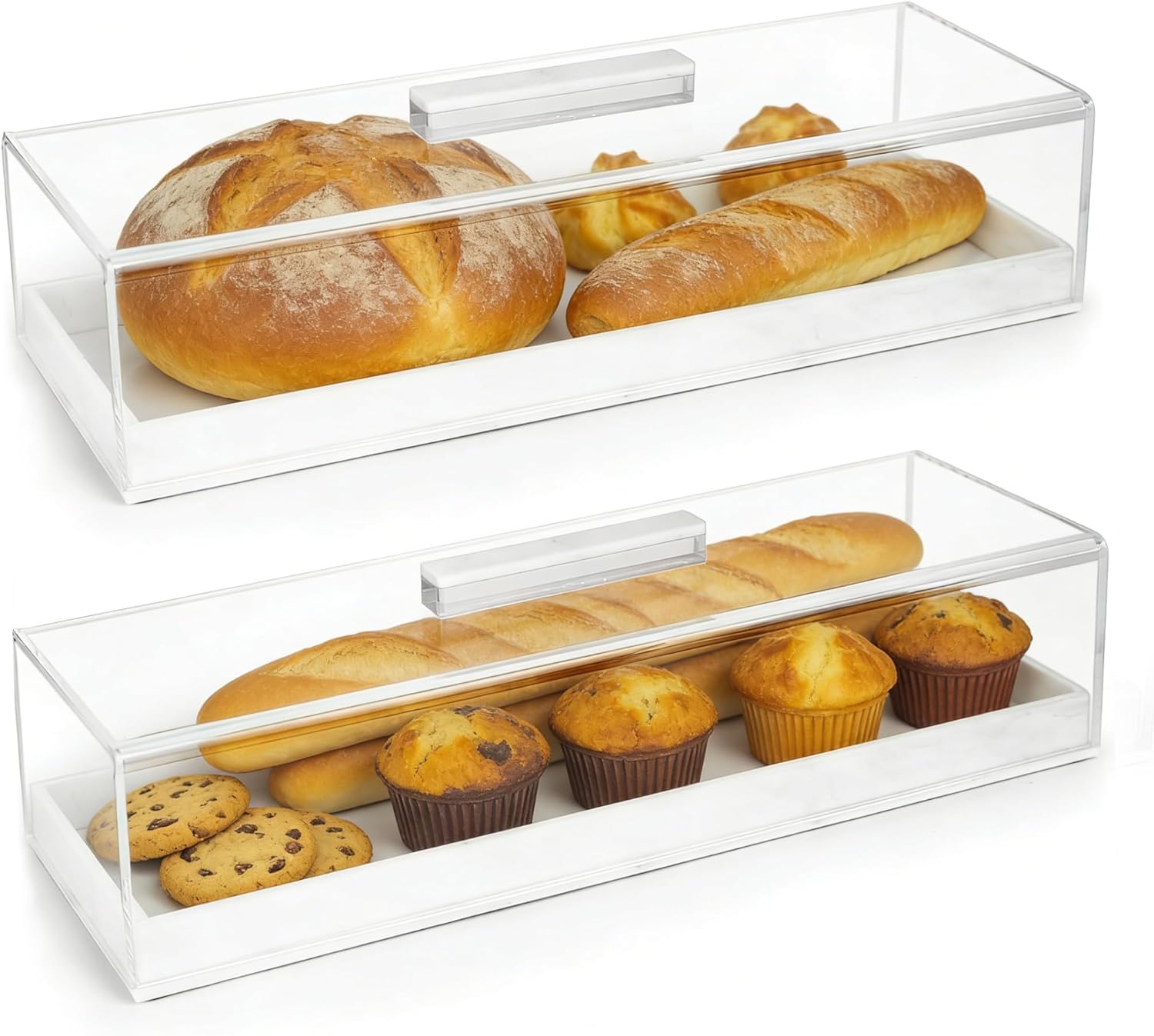 Acrylic Rectangular Cake Tray - Multifunctional Cake Stand with Cover Lid (2PCS)