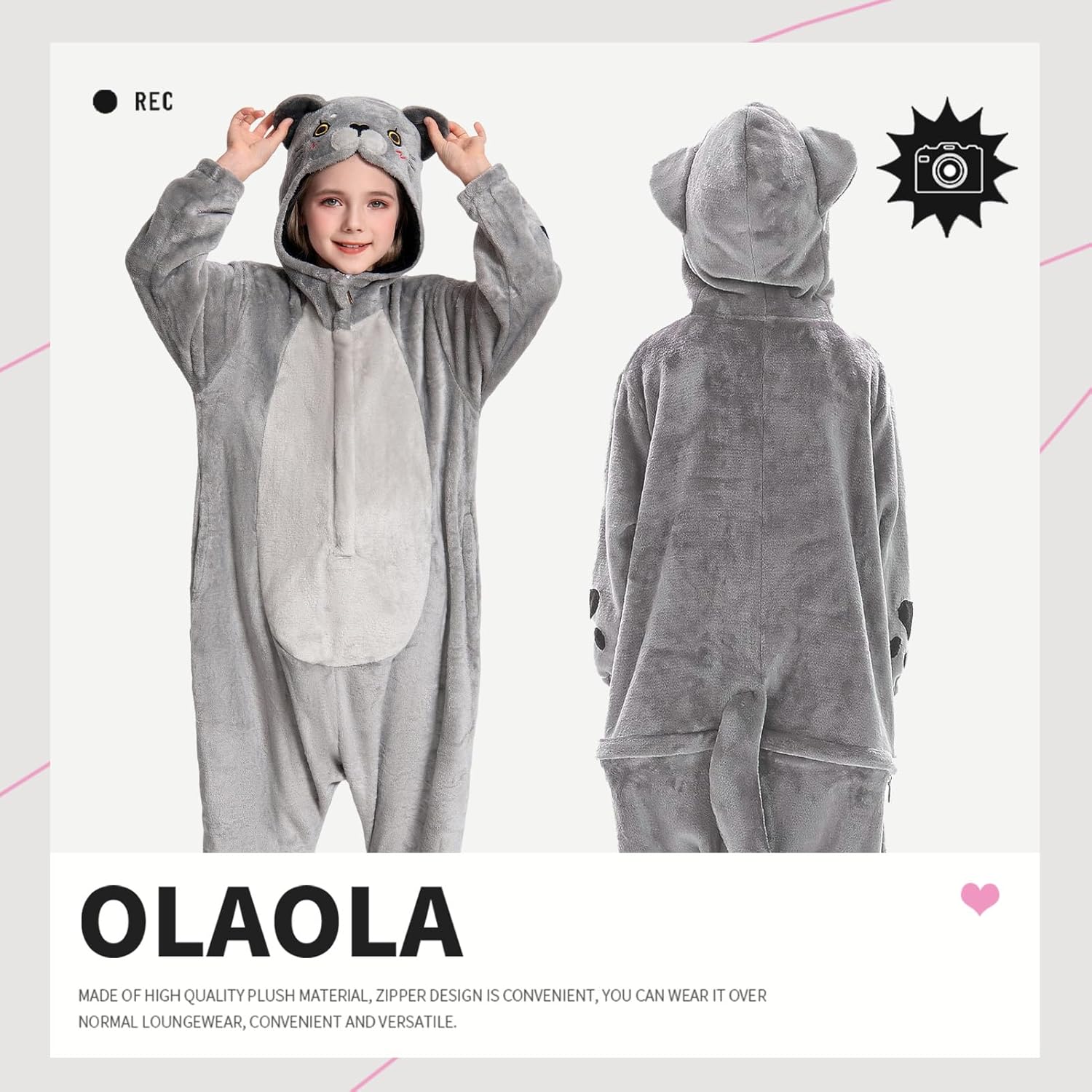 OLAOLA Kids Animal Onesie, Unisex Onesies, Plush Cosplay Pajamas for Girls Boys, One-Piece Sleepwear Halloween Costume - Image 2