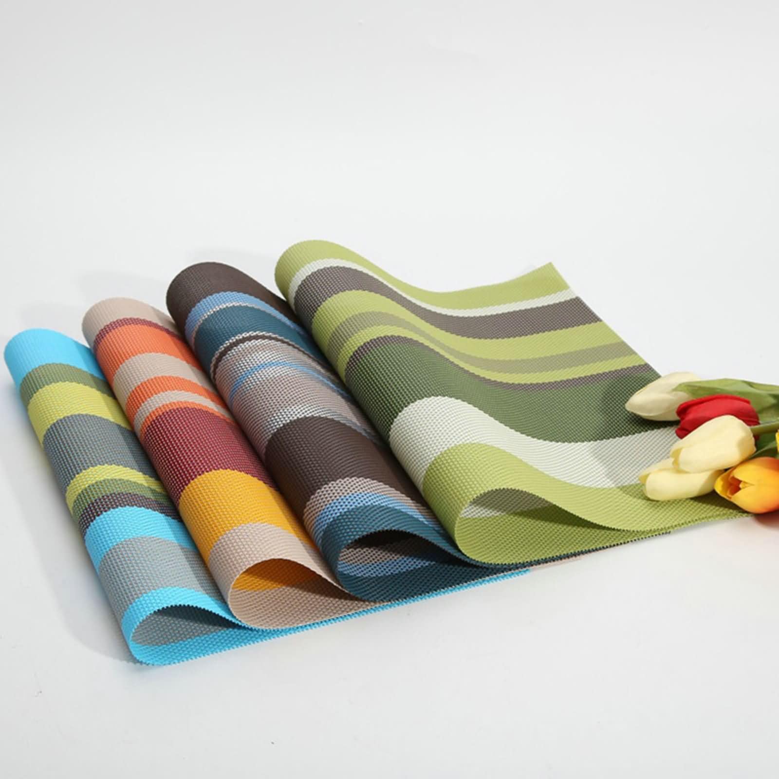 10 Pezzi Tovagliette Colazione, 45 x 30 CM Giallo Tovagliette Americane Lavabili Rettangolare 70% PVC+30% PET, Rettangolo con Strisce
