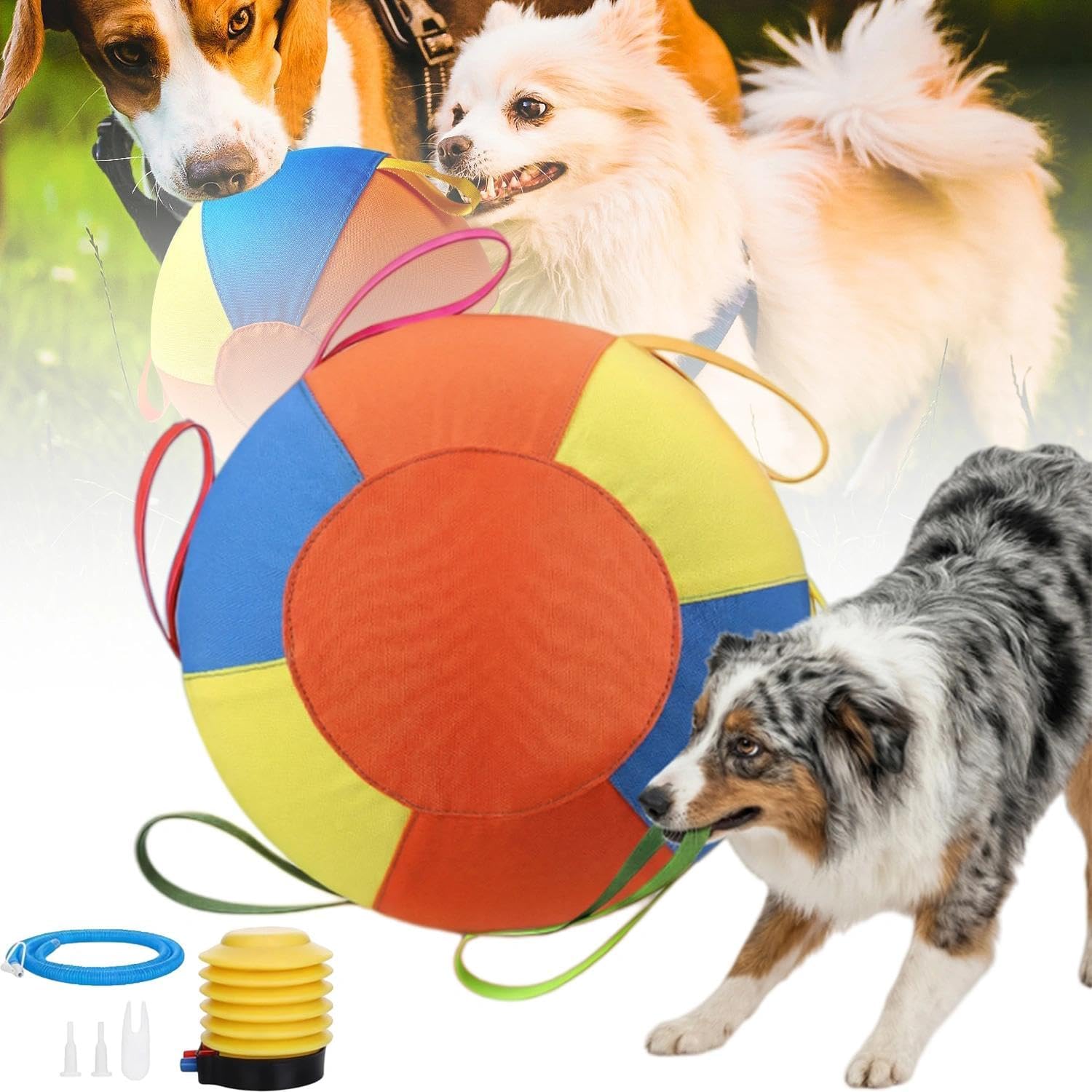 Calming Jumbo Ball for Dogs, Giant Herding Ball for Dogs, Tear-Resistant Inflatable Big Ball with Handle Cover & Pump, Fun Herding Ball with Tabs for Dogs(9.84in)