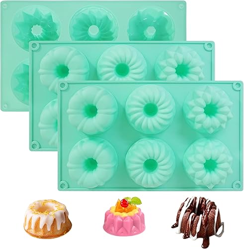 Molde de silicona para tartas de tubo estriado, 3 piezas, mezcla antiadherente, mini molde para hornear para cupcakes, pan de maíz, brownie