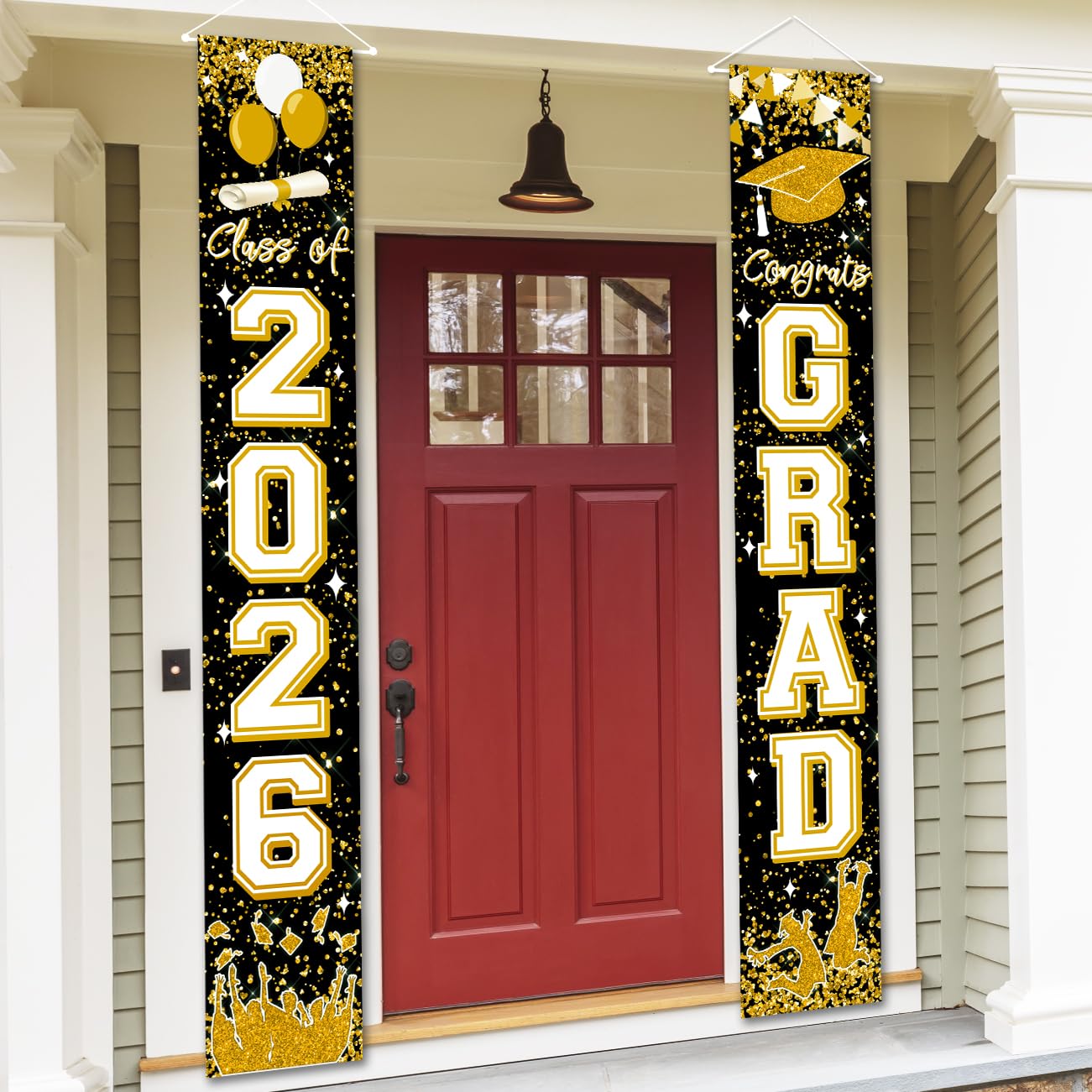 Class Of 2023 Graduation Porch Sign - Black & Gold Congrats GRAD Banner For High School & College Parties