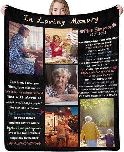 Manta conmemorativa personalizada con imagen, regalos personalizados de recuerdo de condolencias, regalos de memoria amorosa para la pérdida de un