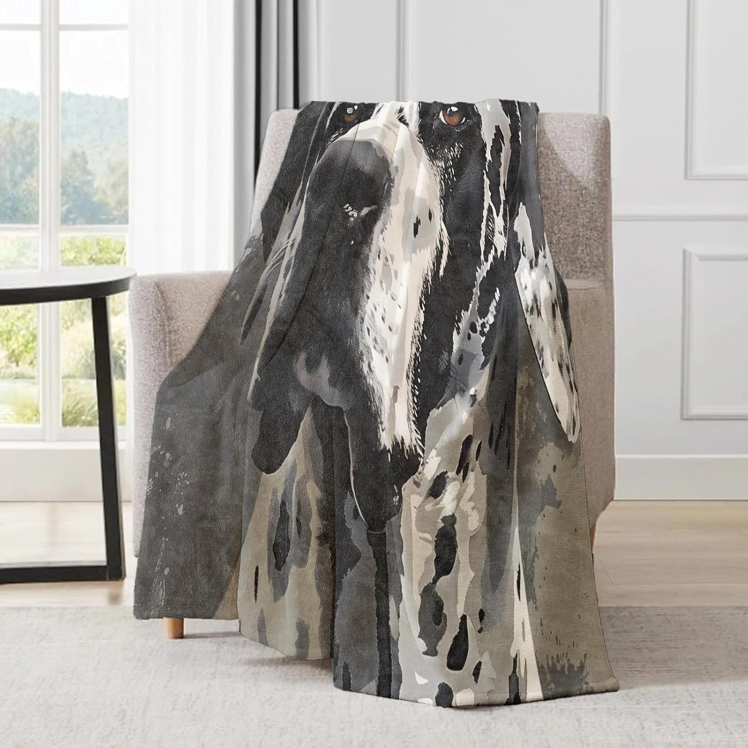 Great Dane Flannel Blanket - Realistic Portrait White Black Throw,Gifts for Kids Teens & Dog Lovers,Ultra Soft & Warm,Lightweight, for Couch Bedroom Living Room Modern Decor & Travel 60x80in