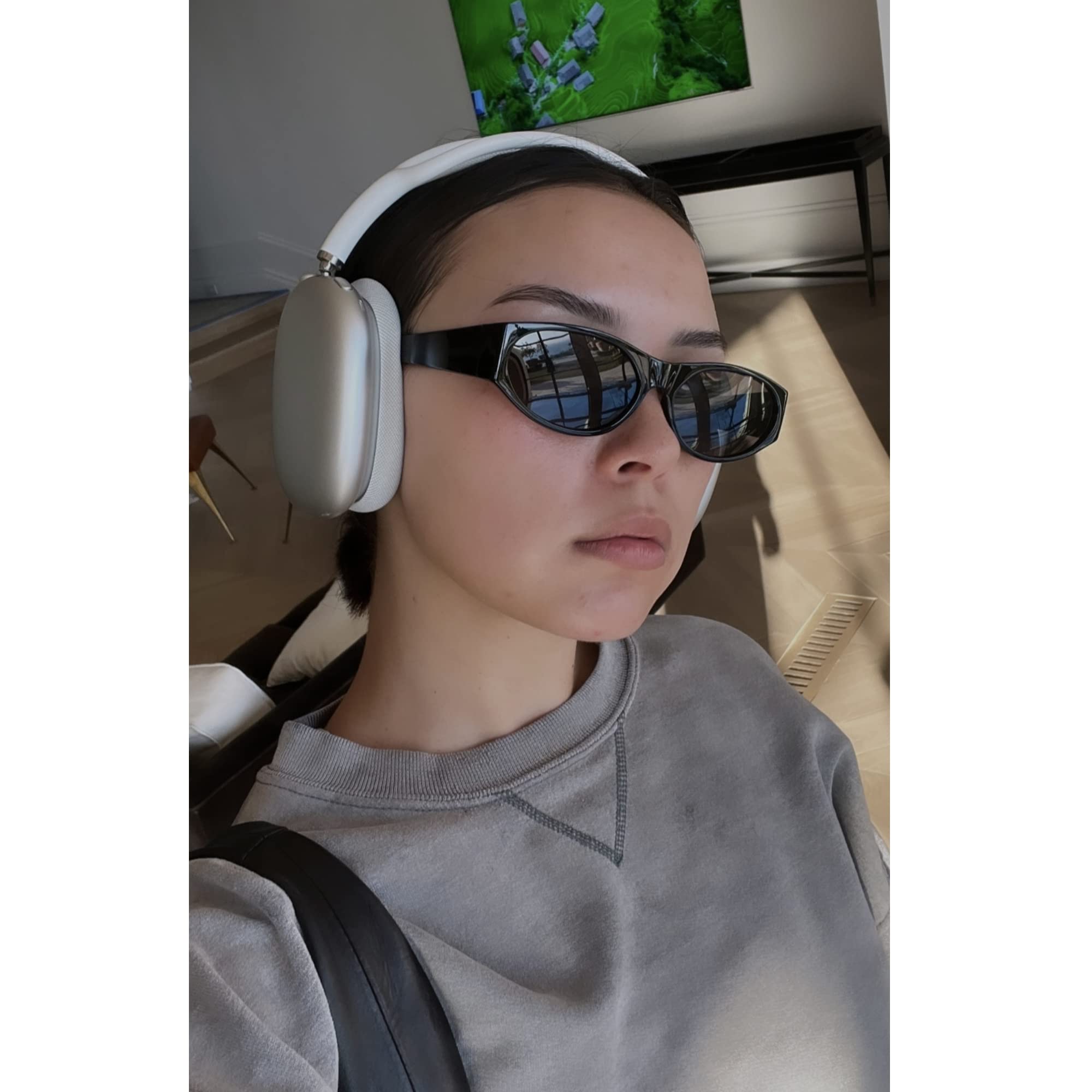 VANLINKER Polarized Retro Small Oval Cat Eye Sunglasses Womens Men Trendy Cateye Shades Narrow 90s Sunnies VL9683 Black Frame Grey Lens