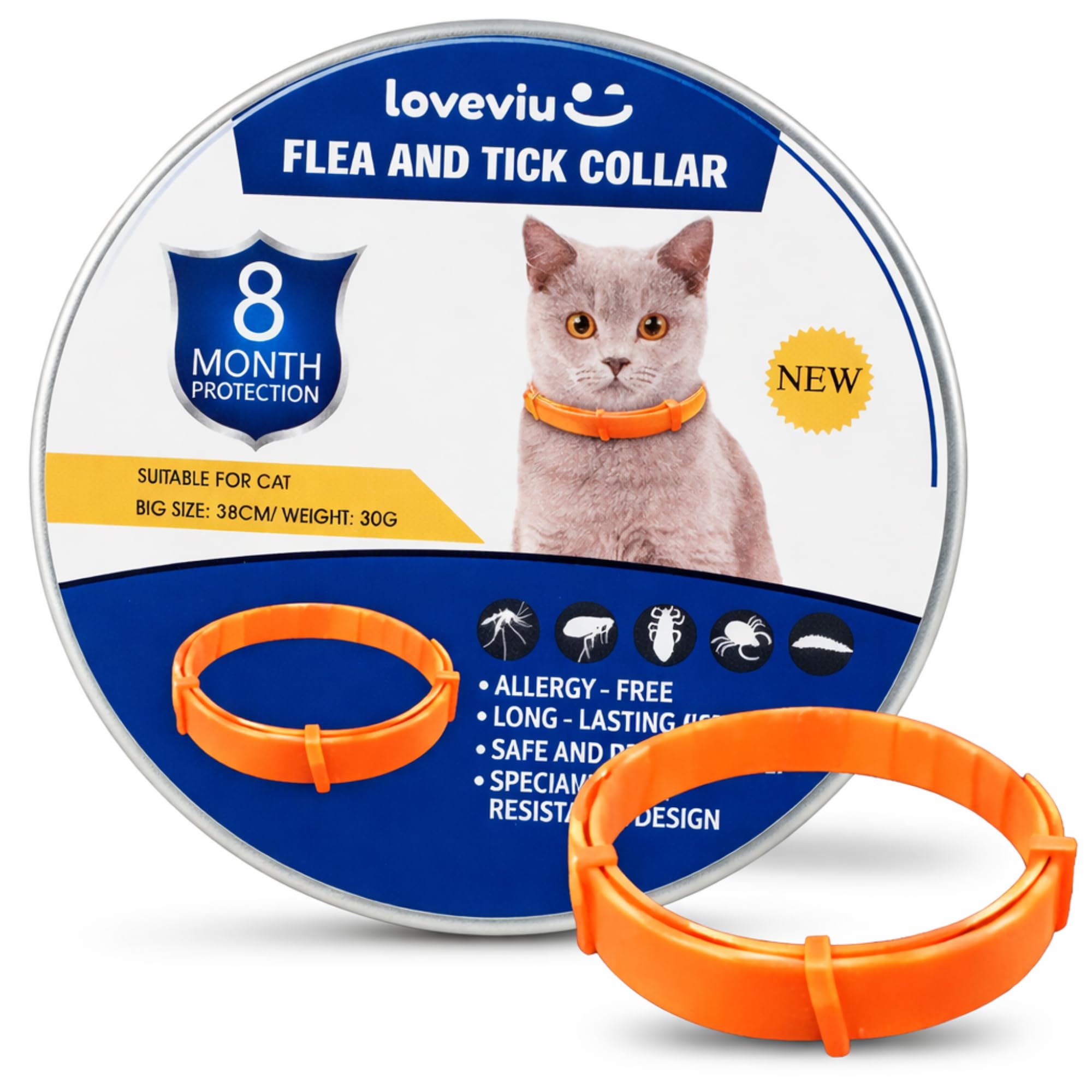 Collar Antiparasitario Gatos - 100% Natural – Protección 8 Meses contra Pulgas, Garrapatas, Mosquitos & Piojos – 38 cm, Impermeable y Ajustable, Uso al Aire Libre (Morado) — view 6