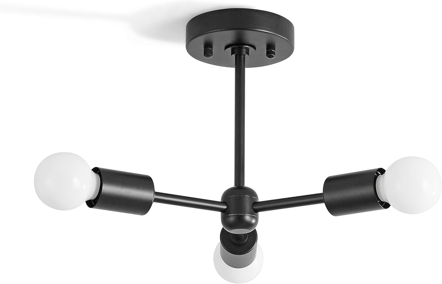 BRIGHTTIA 3 Light Semi Flush Mount Ceiling Fixture - Mid Century Modern Industrial Farmhouse Sputnik Minimal Exposed Bulb Lighting - Matte Black (BC0023-3B)