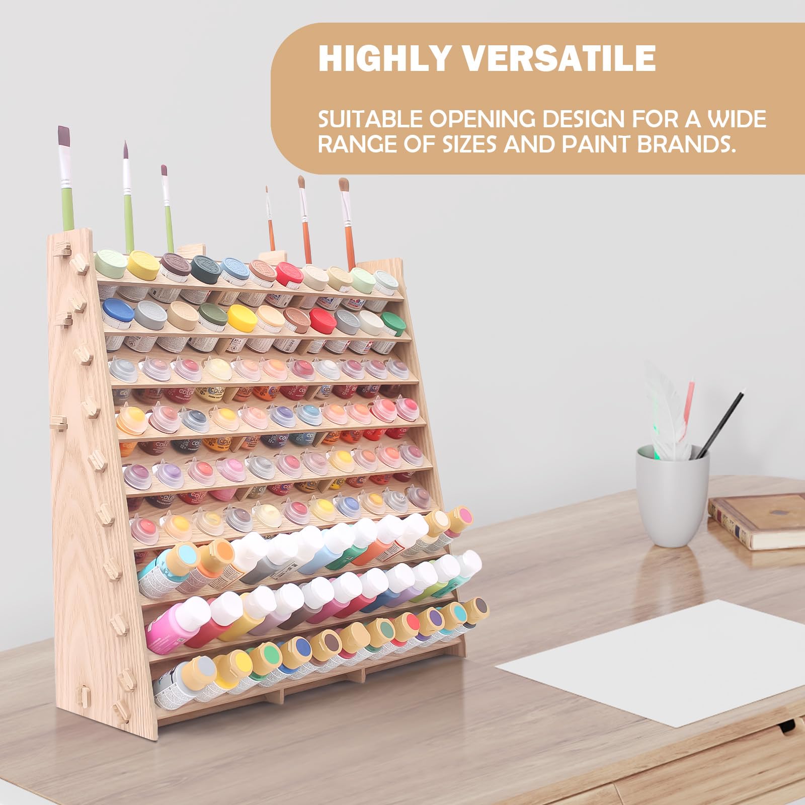 ARFETIGO 6 Layer Wooden Paint Organizer with Brush