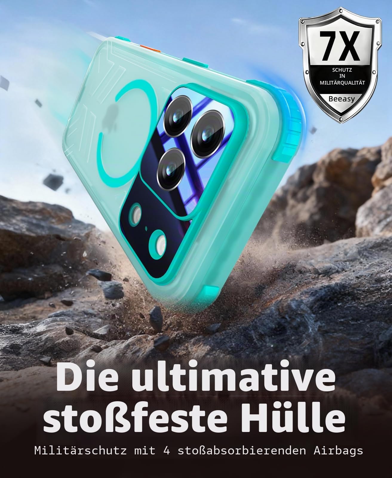 Beeasy für iPhone 17 Pro Hülle Wasserdicht für MagSafe, IP68 Wasserfest Staubdicht Handyhülle 360 Grad Outdoor Schutzhülle, Stoßfest Panzerhülle mit Displayschutz 6,3", Matt Grün