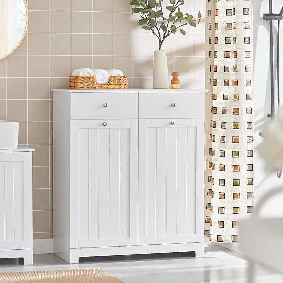 Haotian Laundry Hamper Cabinet, 2 Baskets, 35.4 x 14.5 x 29.5 in, White