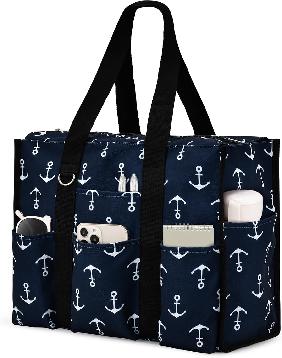 Becokan Large Tote Bag for Women Waterproof with 12 Pockets Top Zipper Closure Utility Teacher Nurse Bags for Work School